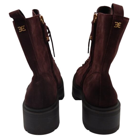 Sam Edelman Lovrin Suede Chain Lace Up Chunky Combat Platform Boots Burgundy 8M - Picture 5 of 9